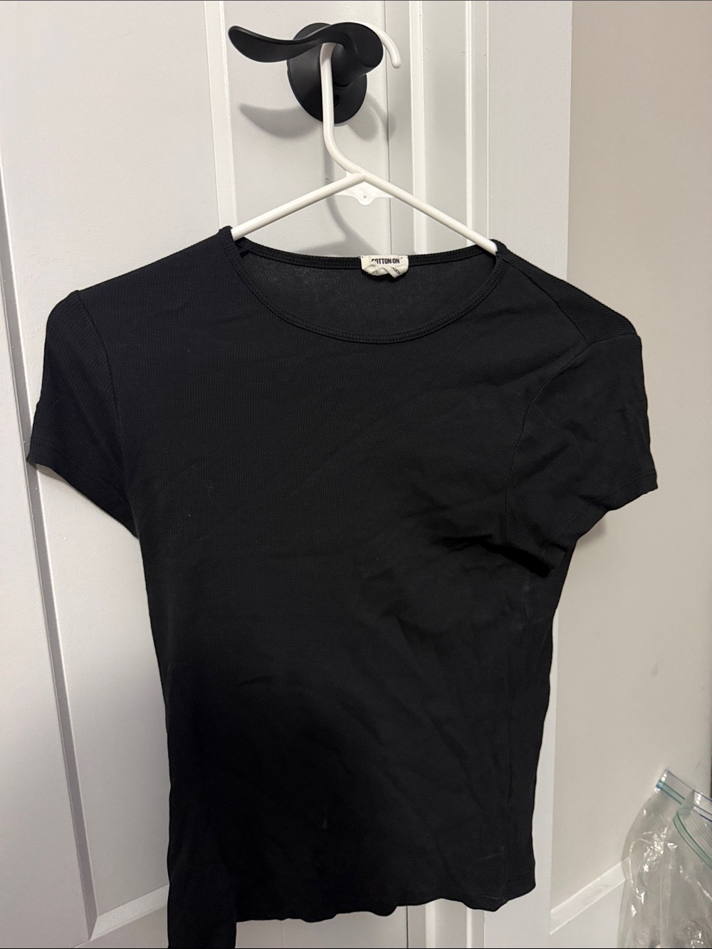 Cotton On Black Short Sleeve Ribbed Tee
